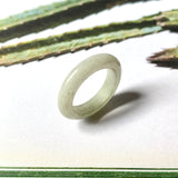 17.4mm A-Grade Natural White Yellowish Green Jadeite Abacus Ring Band No.161934