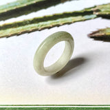 17.4mm A-Grade Natural White Yellowish Green Jadeite Abacus Ring Band No.161934