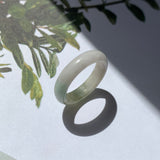 17.3mm A-Grade Natural White Yellowish Green Jadeite Abacus Ring Band No.161924