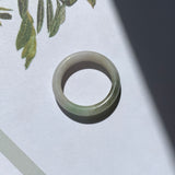 17.3mm A-Grade Natural White Yellowish Green Jadeite Abacus Ring Band No.161924