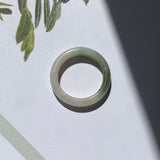 17.3mm A-Grade Natural White Yellowish Green Jadeite Abacus Ring Band No.161924