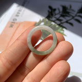 17.3mm A-Grade Natural White Yellowish Green Jadeite Abacus Ring Band No.161924