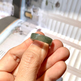 16.5mm A-Grade Natural Bluish Green Jadeite Abacus Ring Band No.161993