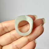 16.4mm A-Grade Natural Green White Jadeite Arch Top Ring Band No.162461