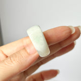 16.4mm A-Grade Natural Green White Jadeite Arch Top Ring Band No.162461