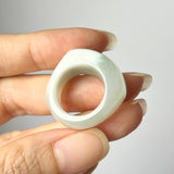 16.4mm A-Grade Natural Green White Jadeite Arch Top Ring Band No.162461