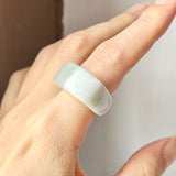 16.4mm A-Grade Natural Green White Jadeite Arch Top Ring Band No.162461