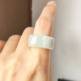 16.4mm A-Grade Natural Green White Jadeite Arch Top Ring Band No.162461