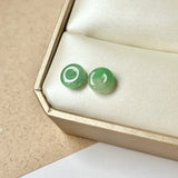 A-Grade Natural Apple Green Jadeite Donut Stud Earring (Lilac Flower) No. 180153