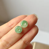 A-Grade Natural Apple Green Jadeite Donut Stud Earring (Lilac Flower) No. 180153