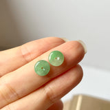 A-Grade Natural Apple Green Jadeite Donut Stud Earring (Lilac Flower) No. 180153