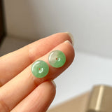 A-Grade Natural Apple Green Jadeite Donut Stud Earring (Lilac Flower) No. 180153