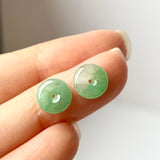 A-Grade Natural Apple Green Jadeite Donut Stud Earring (Lilac Flower) No. 180153