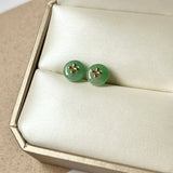 A-Grade Natural Apple Green Jadeite Donut Stud Earring (Lilac Flower) No. 180153