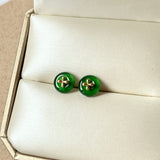 Icy A-Grade Natural Imperial Green Jadeite Donut Stud Earring (Lilac Flower) No. 180590