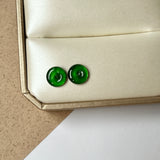 Icy A-Grade Natural Imperial Green Jadeite Donut Stud Earring (Lilac Flower) No. 180590