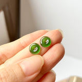 Icy A-Grade Natural Imperial Green Jadeite Donut Stud Earring (Lilac Flower) No. 180590