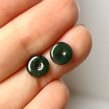 A-Grade Natural Dark Bluish Green Jadeite Donut Stud Earring (Lilac Flower) No. 180837