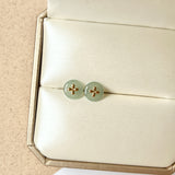 Icy A-Grade Natural Light Bluish Green Jadeite Donut Stud Earring (Lilac Flower) No. 180838