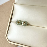 Icy A-Grade Natural Light Bluish Green Jadeite Donut Stud Earring (Lilac Flower) No. 180838