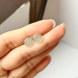 Icy A-Grade Natural Light Bluish Green Jadeite Donut Stud Earring (Lilac Flower) No. 180838