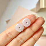 A-Grade Natural Pink Jadeite Donut Stud Earring (Clover Heart) No. 180476