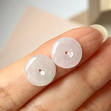 A-Grade Natural Pink Jadeite Donut Stud Earring (Clover Heart) No. 180476