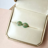 Icy A-Grade Natural Moss On Snow Jadeite Donut Stud Earring (Clover Heart) No. 180829