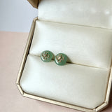 Icy A-Grade Natural Moss On Snow Jadeite Donut Stud Earring (Clover Heart) No. 180829