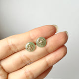 Icy A-Grade Natural Moss On Snow Jadeite Donut Stud Earring (Clover Heart) No. 180829