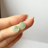 Icy A-Grade Natural Moss On Snow Jadeite Donut Stud Earring (Clover Heart) No. 180829