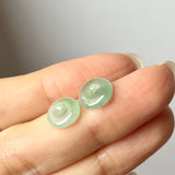 Icy A-Grade Natural Moss On Snow Jadeite Donut Stud Earring (Clover Heart) No. 180829