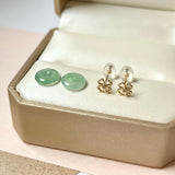 Icy A-Grade Natural Moss On Snow Jadeite Donut Stud Earring (Clover Heart) No. 180829