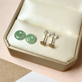 Icy A-Grade Natural Moss On Snow Jadeite Donut Stud Earring (Clover Heart) No. 180829