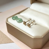 Icy A-Grade Natural Moss On Snow Jadeite Donut Stud Earring (Clover Heart) No. 180829