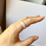 16.5mm A-Grade Natural Moss On Snow Jadeite Love Entwines Ring No. 162462