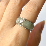 17.1mm A-Grade Natural Floral Jadeite Love Entwines Ring No. 162463