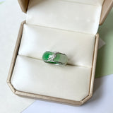 17.2mm A-Grade Natural Green White Jadeite Love Entwines Ring No. 162464