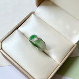 17.2mm A-Grade Natural Green White Jadeite Love Entwines Ring No. 162464