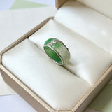 17.2mm A-Grade Natural Green White Jadeite Love Entwines Ring No. 162464