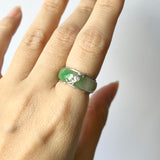 17.2mm A-Grade Natural Green White Jadeite Love Entwines Ring No. 162464