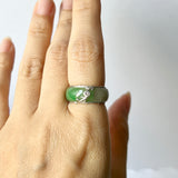 17.2mm A-Grade Natural Green White Jadeite Love Entwines Ring No. 162464