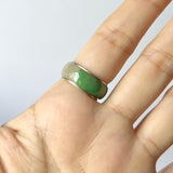 17.2mm A-Grade Natural Green White Jadeite Love Entwines Ring No. 162464