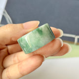 22.2mm A-Grade Natural Floral Moss On Snow Jadeite Archer Ring Band No.161566