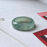 17.2mm A-Grade Natural Bluish Green Yellow Jadeite Faceted Abacus Ring Band No.162006