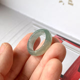 17.2mm A-Grade Natural Bluish Green Yellow Jadeite Faceted Abacus Ring Band No.162006