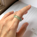 17.2mm A-Grade Natural Bluish Green Yellow Jadeite Faceted Abacus Ring Band No.162006