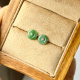 A-Grade Natural Floral Imperial Green Jadeite Donut Stud Earring No.180843