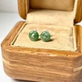 A-Grade Natural Floral Imperial Green Jadeite Donut Stud Earring No.180843