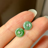 A-Grade Natural Floral Imperial Green Jadeite Donut Stud Earring No.180843